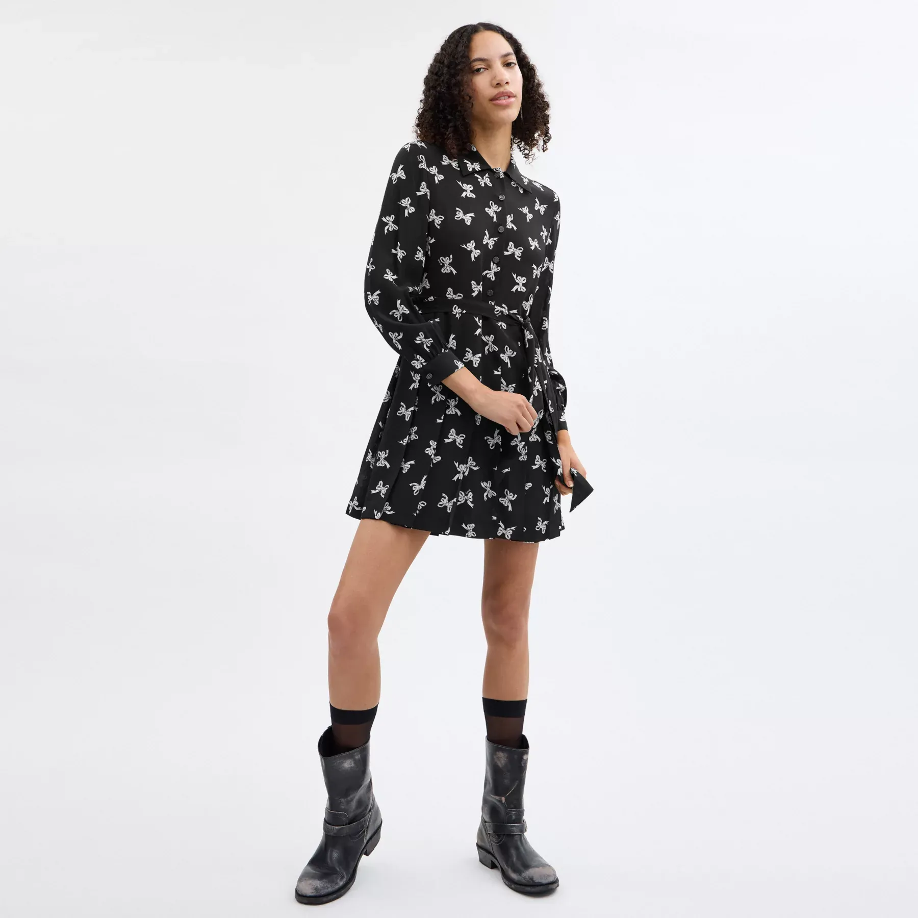 Bow Print Silk Dress