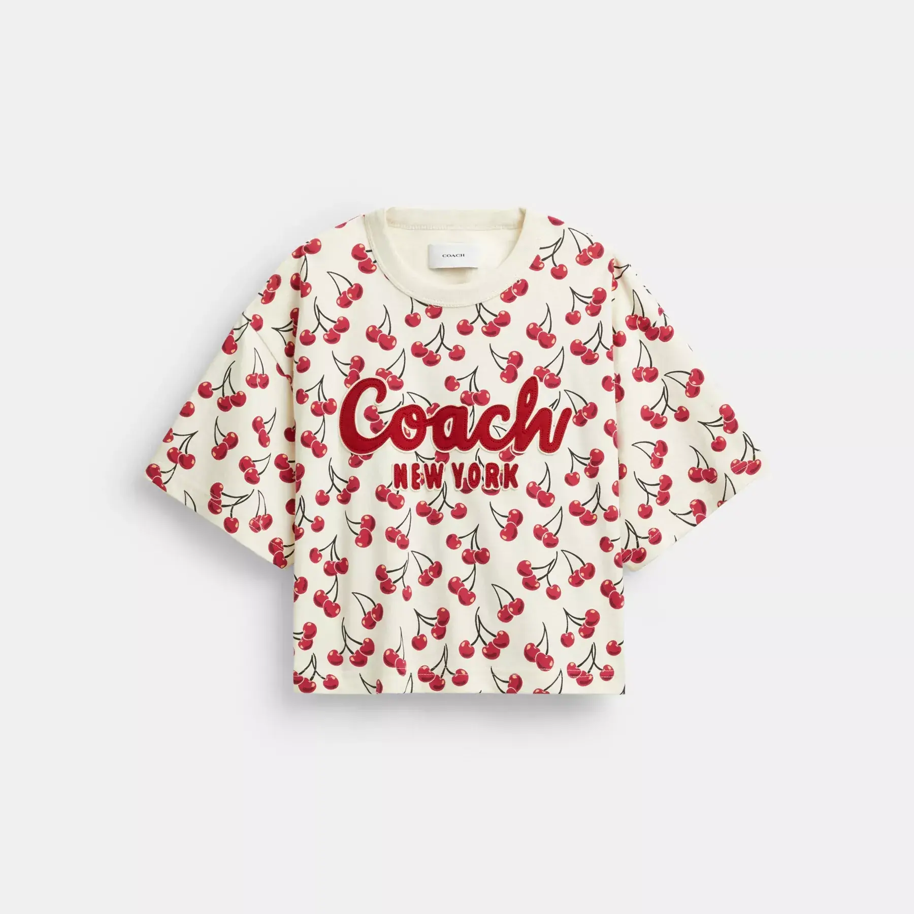 Cherry Print Cursive Signature Cropped T-Shirt In Organic Cotton