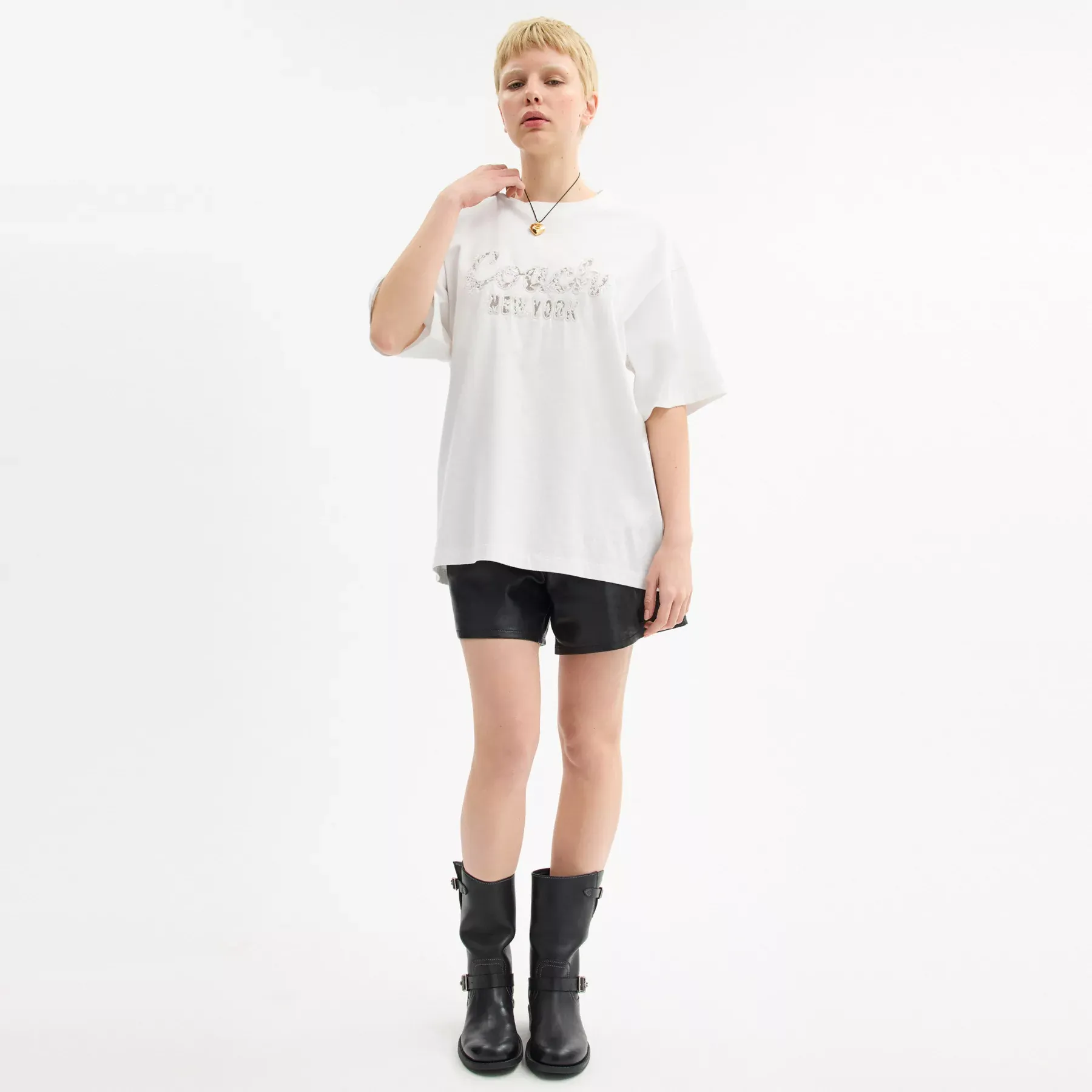 Cursive Coach Embroidered T-Shirt In Organic Cotton