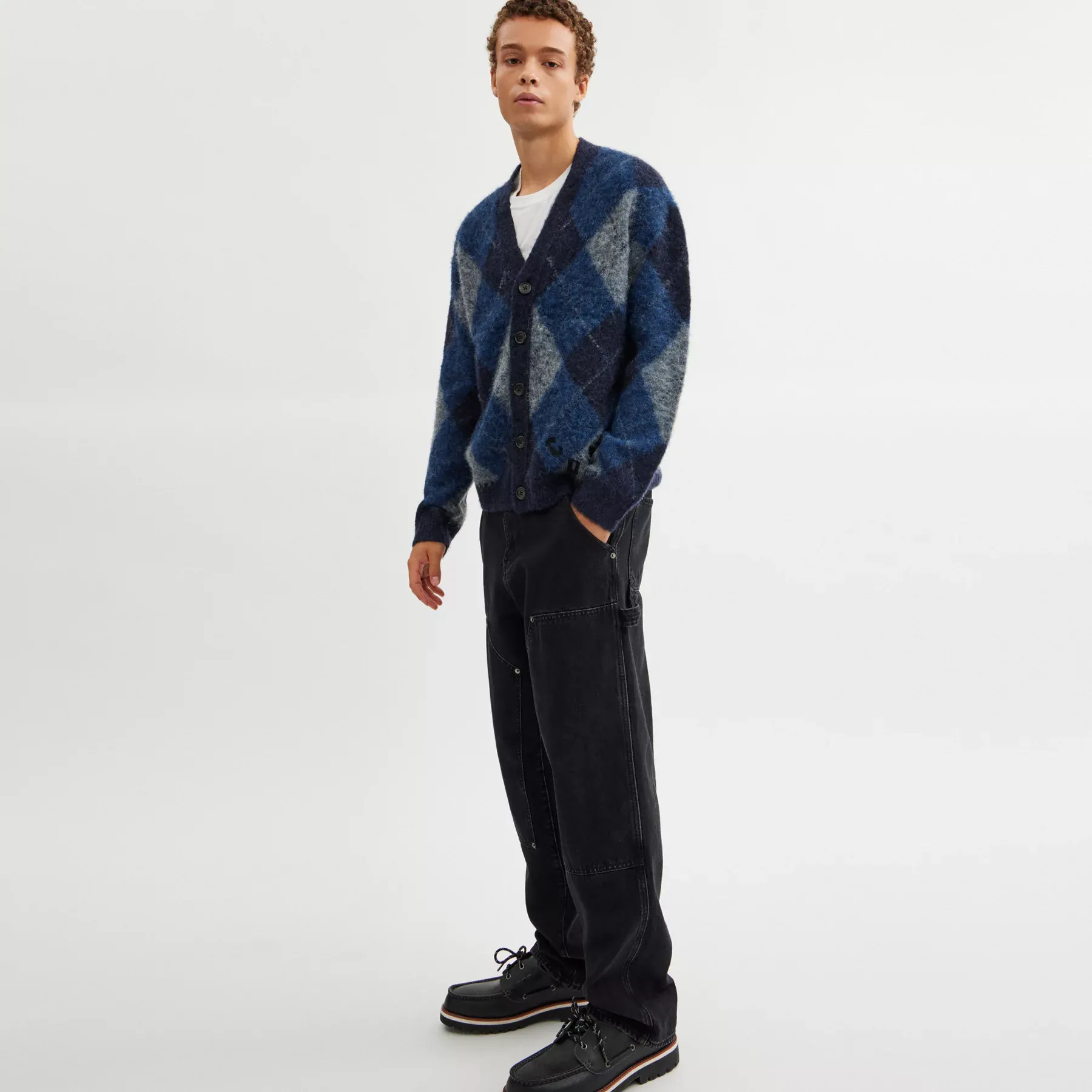 Fuzzy Argyle Cardigan