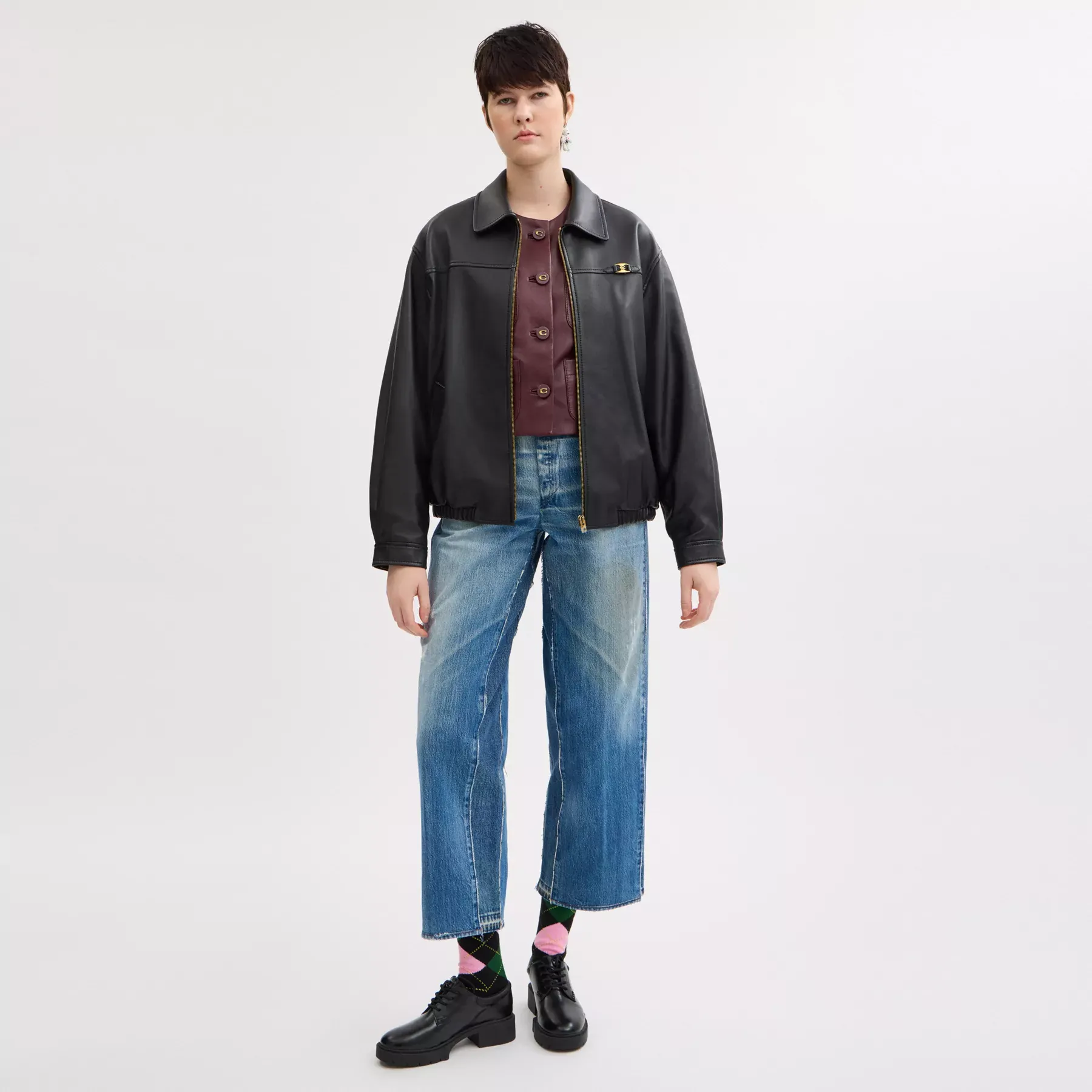 Heritage C Plaque Oversized Leather Jacket