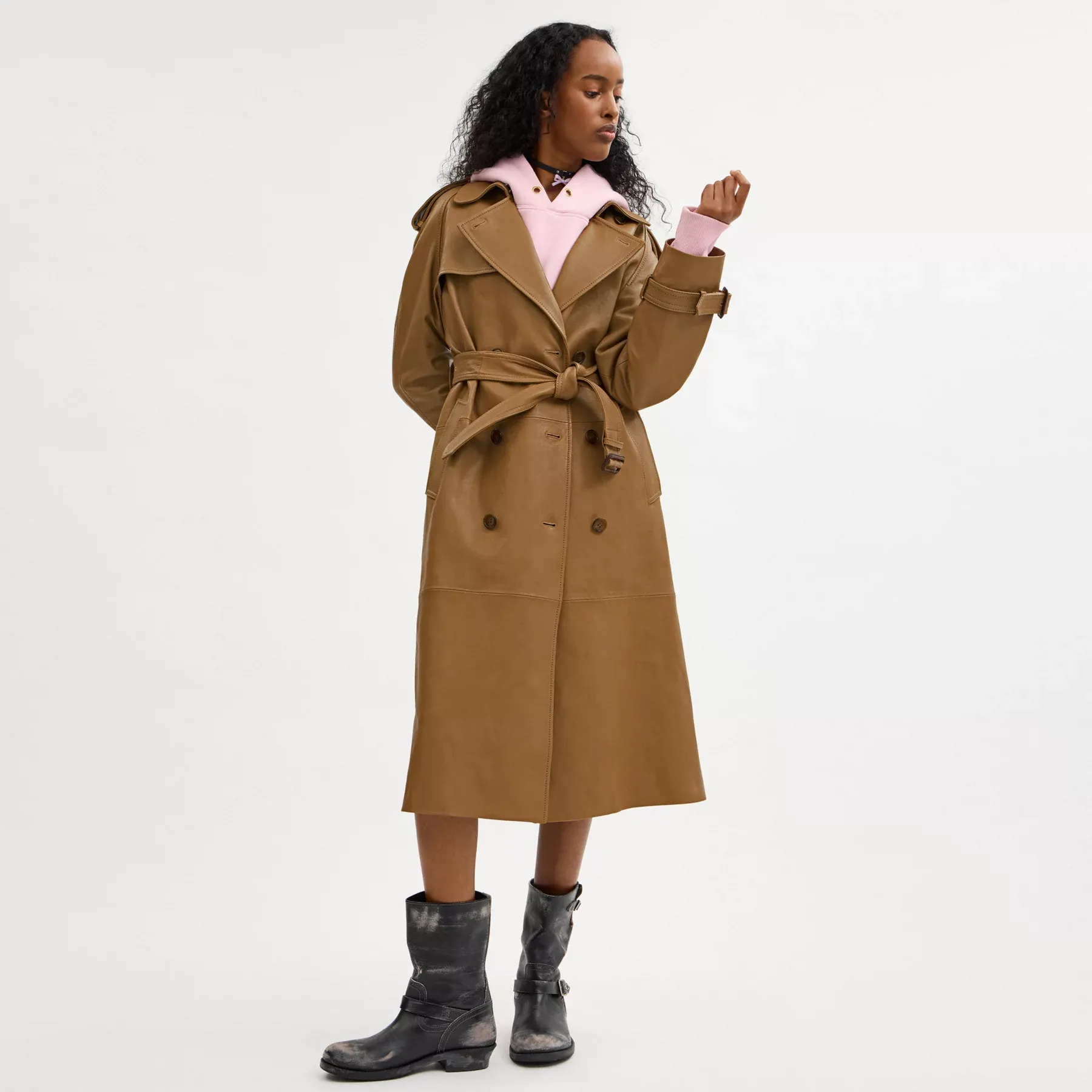 Leather Double Breasted Trench Coat Leather Double Breasted Trench Coat