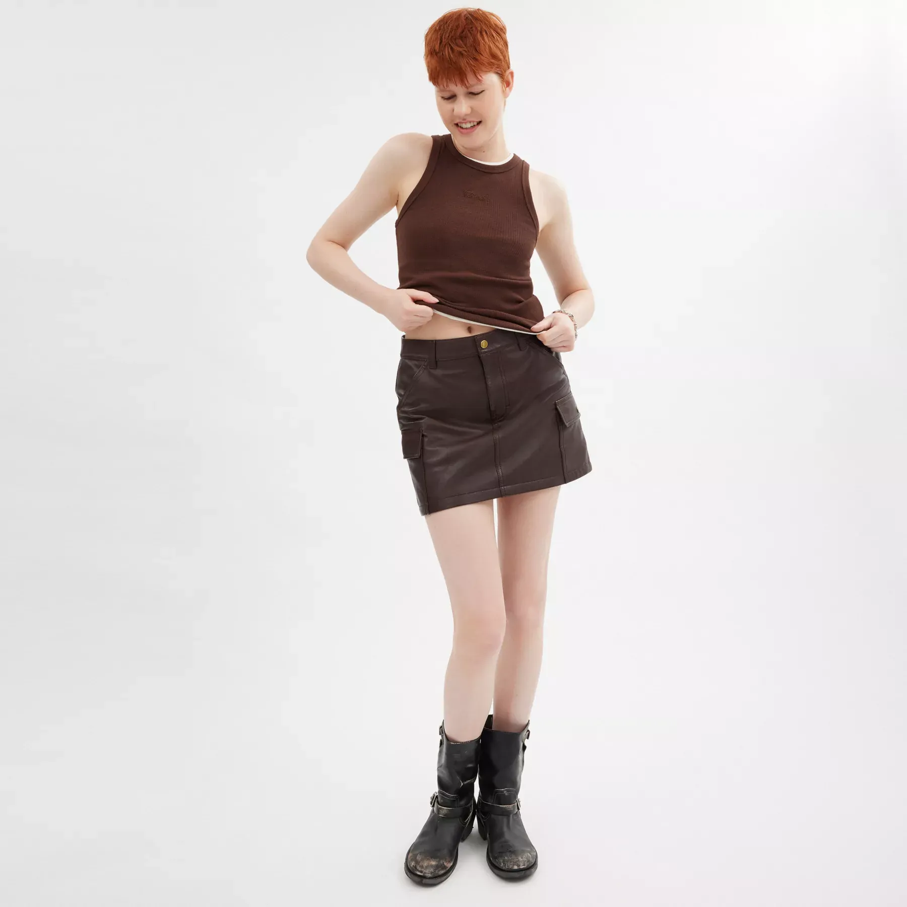 Leather Mini Cargo Skirt