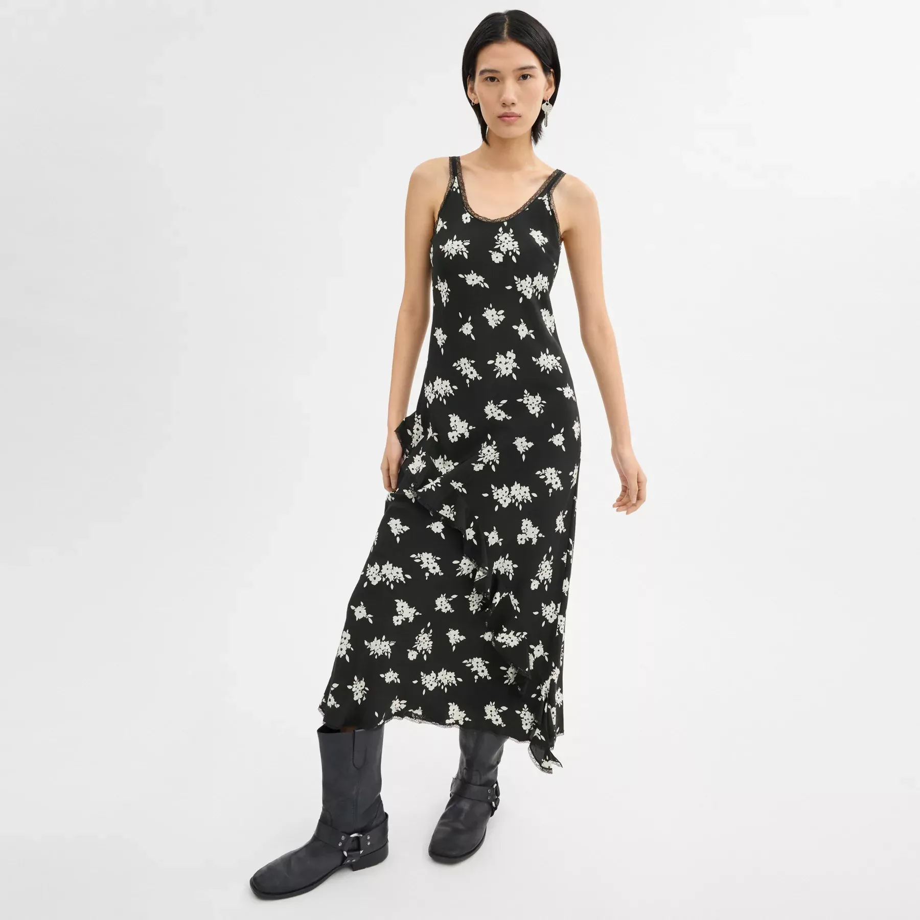 Long Floral Ruffle Dress