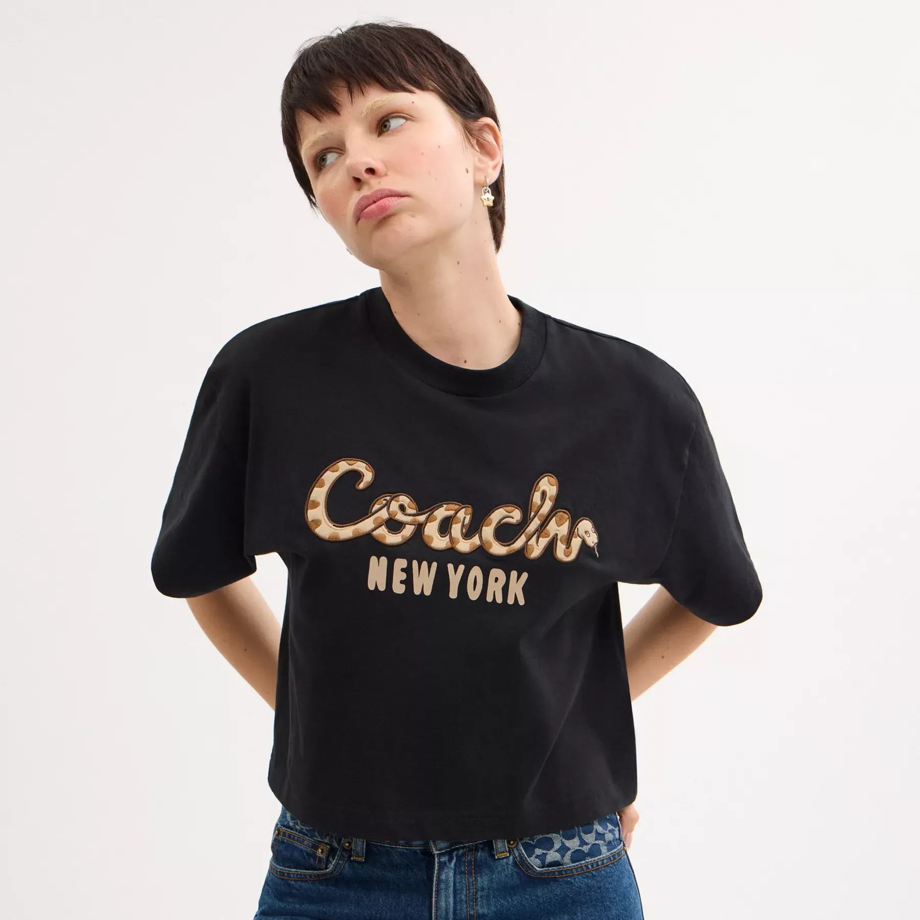 New Year Coach Snake Script Cropped T-Shirt In Organic Cotton