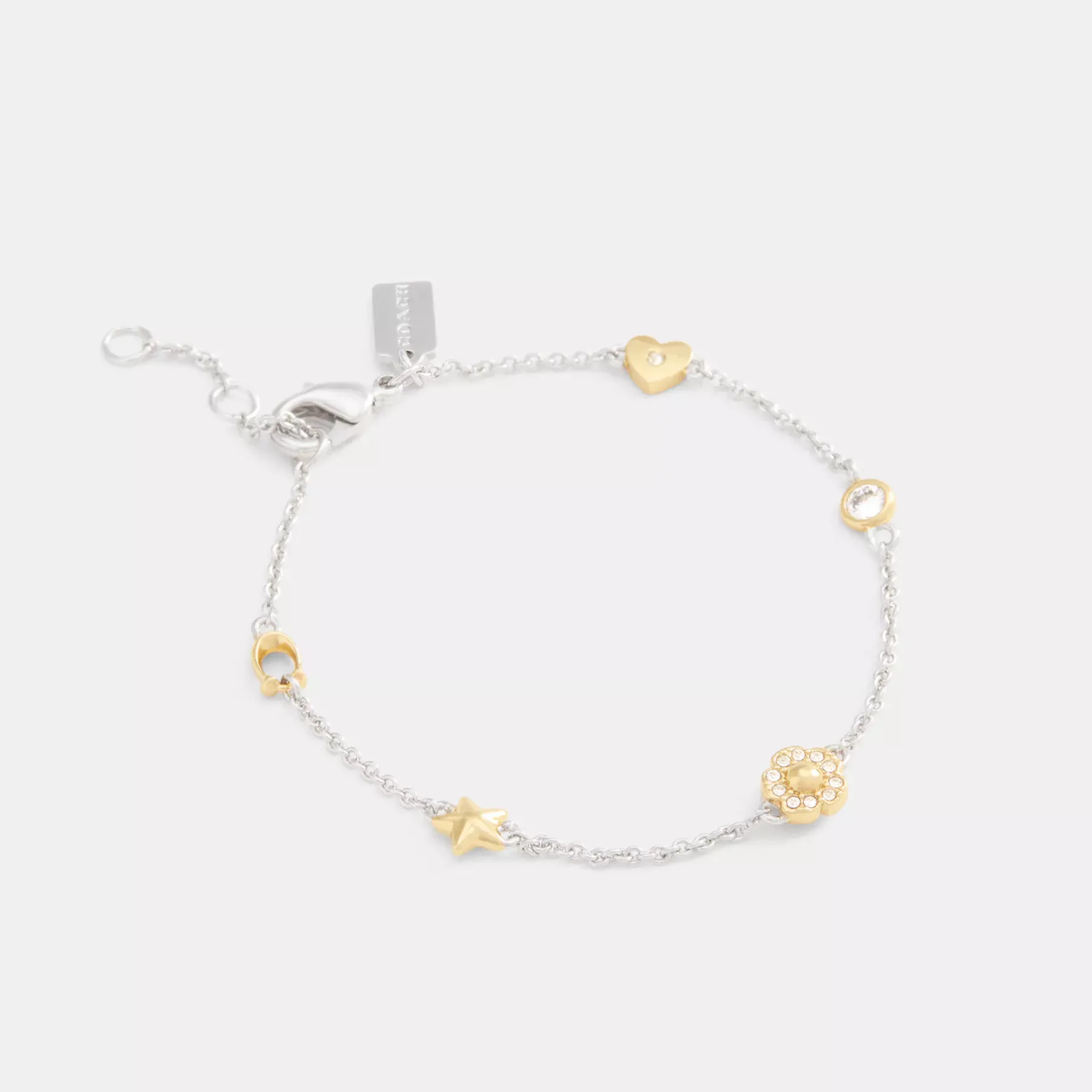 Pavé Tea Rose And Heart Linear Bracelet