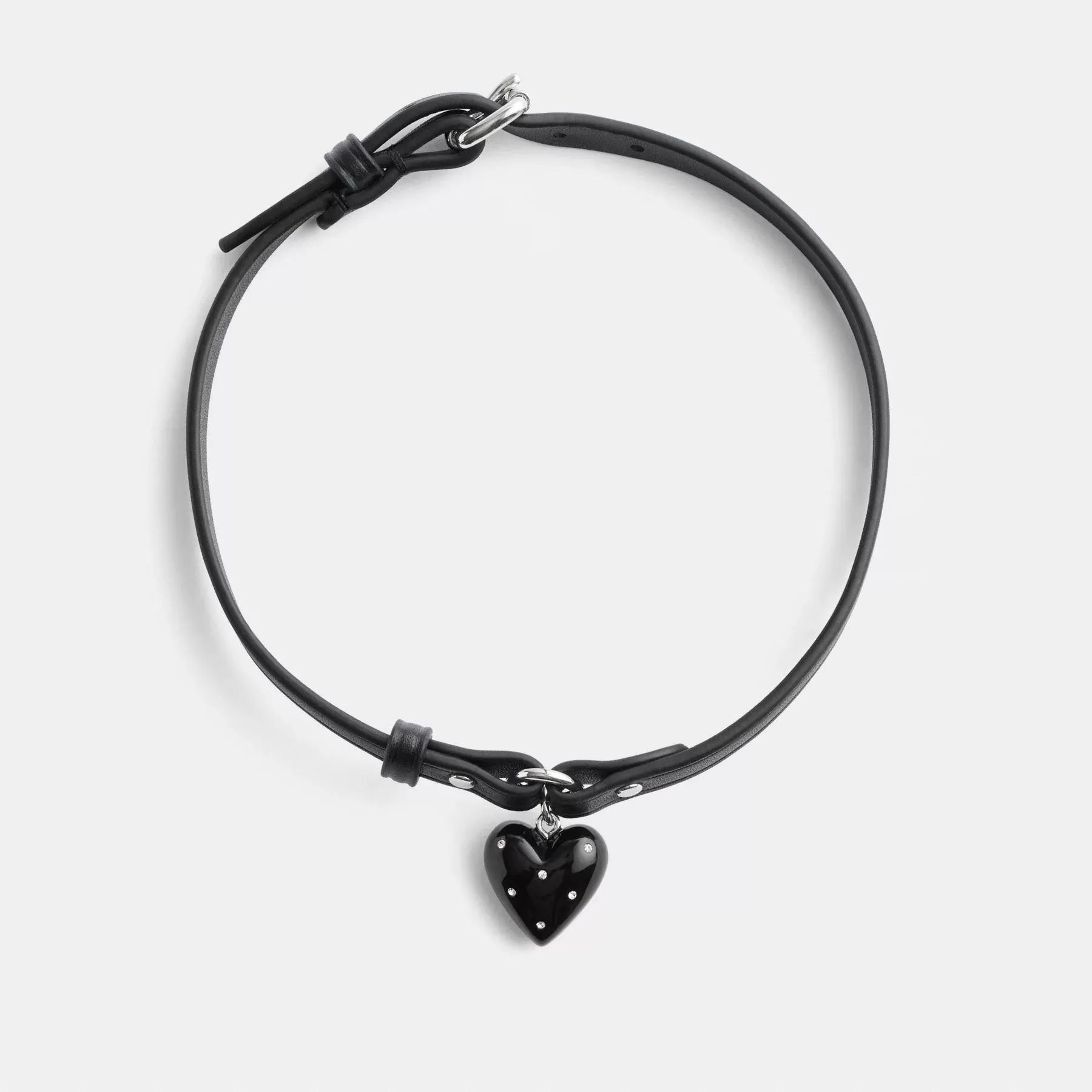 Resin Heart Charm Leather Choker