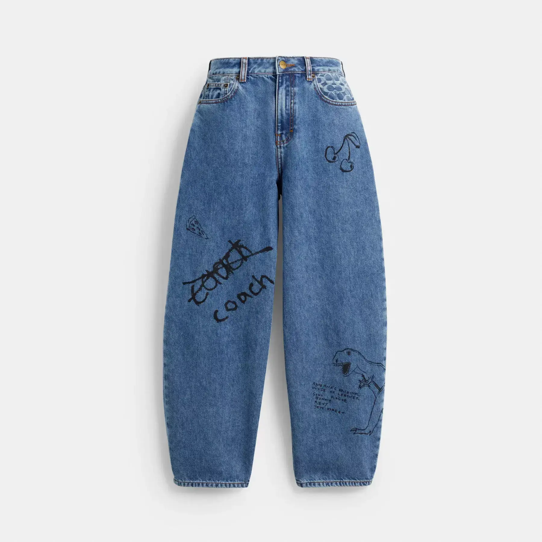 Sketch Print Barrel Jeans