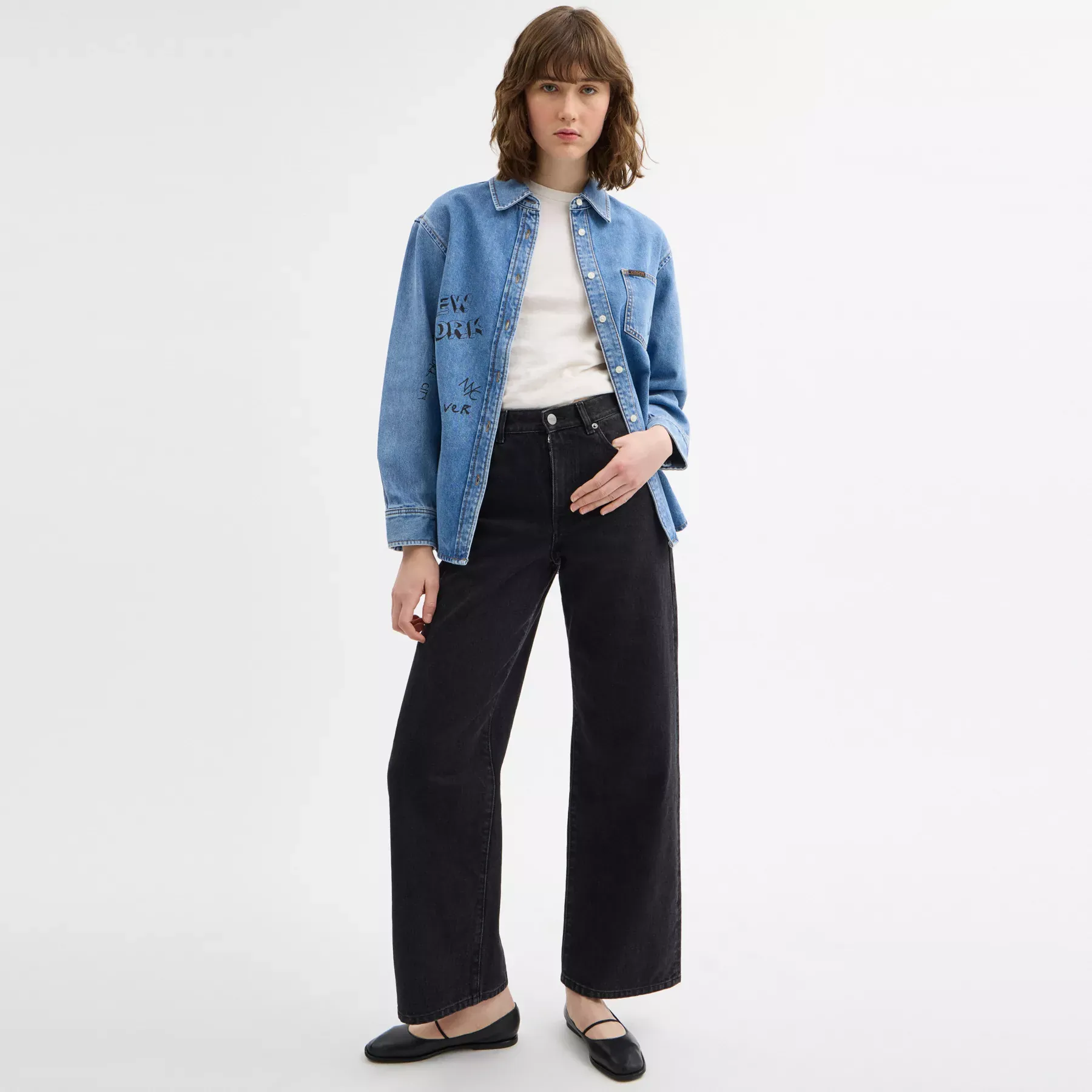 Sketch Print Denim Shirt