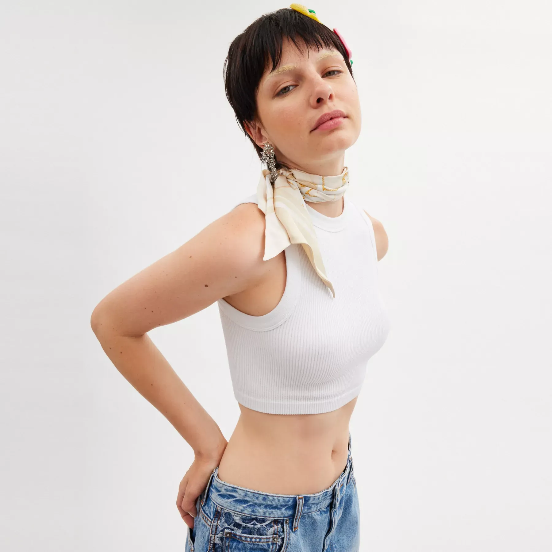 Tabby Bag Print Silk Wide Skinny Scarf